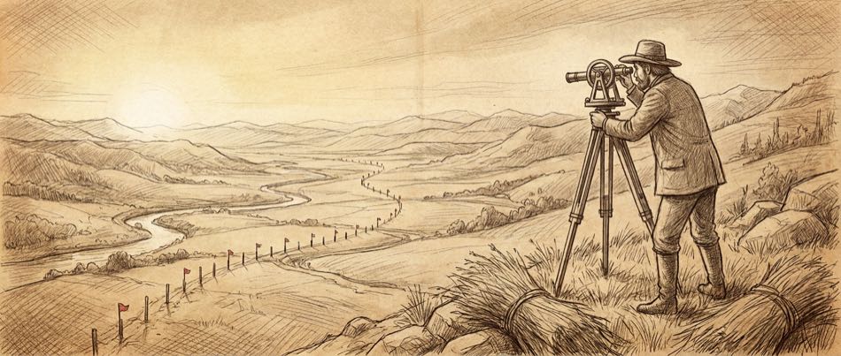 Railroad surveyor working with a transit