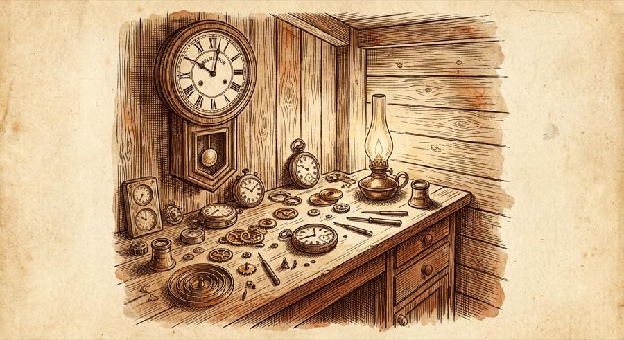 Railroad-era clockmaker's workshop
